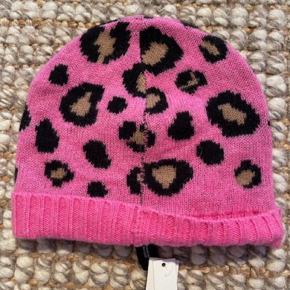 Aqua Pink and Black Leopard Knit Beanie - Picture 5 of 5